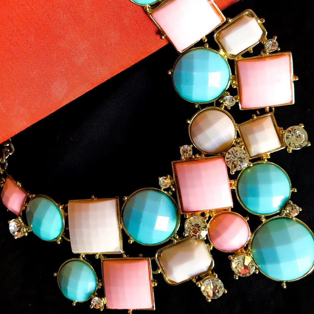 Statement enamel pink and blue necklace